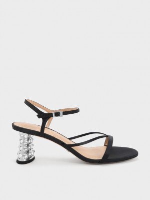 Sandale cu Toc Charles & Keith Embellished Heel Recycled Polyester Negrii | 538PVIGRM