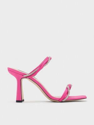 Sandale cu Toc Charles & Keith Embellished Twisted Curea Satin Roz | 359RYSGXC