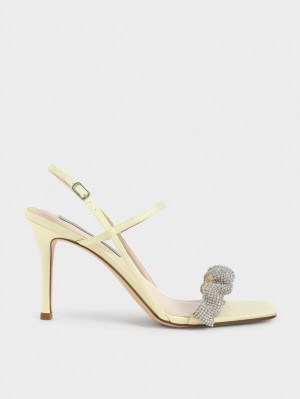 Sandale cu Toc Charles & Keith Gem-Embellished Satin Stiletto Galbeni | 140ZXNWPK