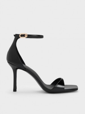 Sandale cu Toc Charles & Keith Lacuita Ankle Curea Negrii | 651EXAJWF