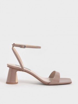 Sandale cu Toc Charles & Keith Lacuita Ankle-Curea Cylindrical Bej | 387SMGLCH
