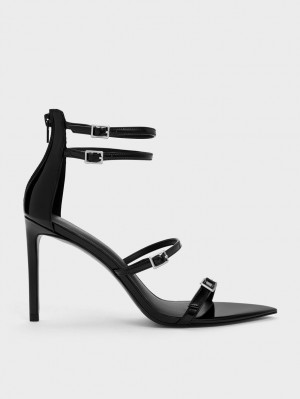 Sandale cu Toc Charles & Keith Lacuita Cu Bretele Negrii | 640SGLBYW