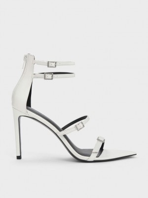 Sandale cu Toc Charles & Keith Lacuita Cu Bretele Albi | 670TKYMLA