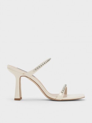 Sandale cu Toc Charles & Keith Lacuita Gem-Encrusted Albi | 348DXAWOS