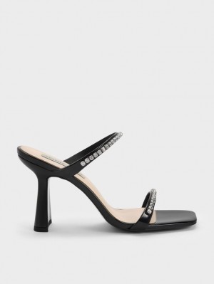 Sandale cu Toc Charles & Keith Lacuita Gem-Encrusted Negrii | 346XUMYHC