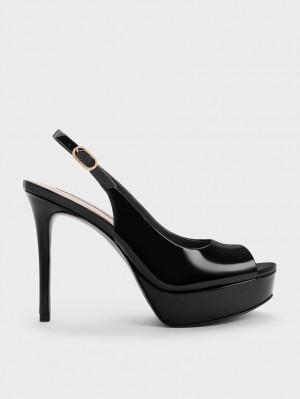 Sandale cu Toc Charles & Keith Lacuita Platforma Slingback Negrii | 896RPMSYI