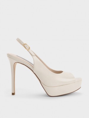 Sandale cu Toc Charles & Keith Lacuita Platforma Slingback Albi | 174PFIGUD