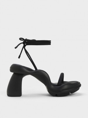 Sandale cu Toc Charles & Keith Leila Tie-Around Sculptural Negrii | 741FIUSVB