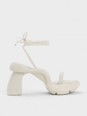 Sandale cu Toc Charles & Keith Leila Tie-Around Sculptural Albi | 635EOXDGB