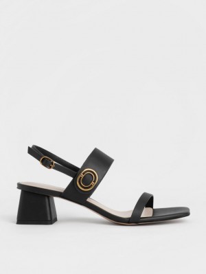 Sandale cu Toc Charles & Keith Metallic Accent Trapeze Negrii | 069HJCNFV