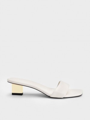 Sandale cu Toc Charles & Keith Metallic Blade Albi | 865SKQMPR