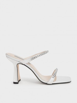 Sandale cu Toc Charles & Keith Metallic Gem-Encrusted Argintii | 359RGBXMO