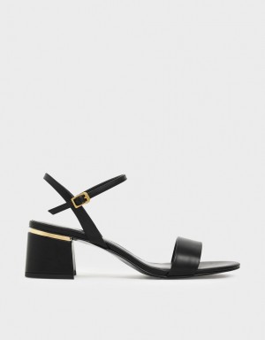 Sandale cu Toc Charles & Keith Open Bombeu Ankle Curea Block Negrii | 213ZTIYRP
