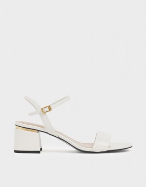 Sandale cu Toc Charles & Keith Open Bombeu Ankle Curea Block Albi | 740TBDFWQ