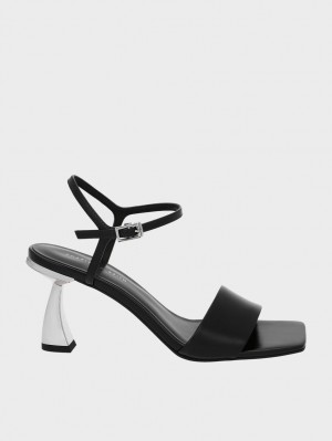 Sandale cu Toc Charles & Keith Open Bombeu Curved Negrii | 918RICSOT