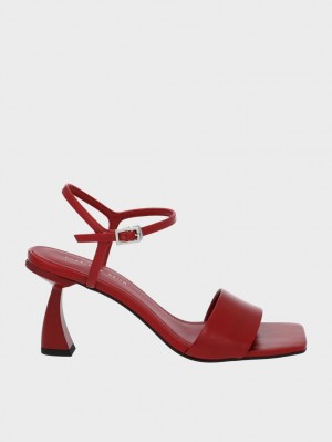 Sandale cu Toc Charles & Keith Open Bombeu Curved Rosii | 623ITARQX