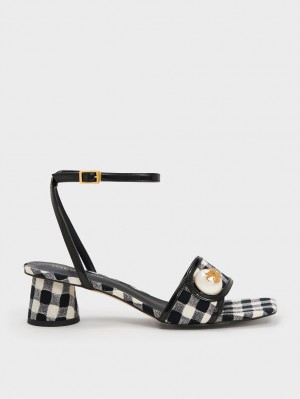 Sandale cu Toc Charles & Keith Pearl-Embellished Gingham Colorati | 801WVQTDU