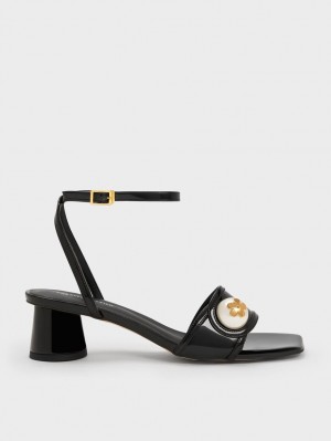 Sandale cu Toc Charles & Keith Pearl-Embellished Lacuita Negrii | 195XLQWUS