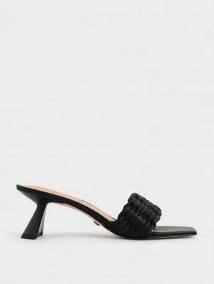 Sandale cu Toc Charles & Keith Plisat Sculptural Negrii | 841DBHNTZ