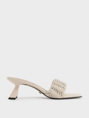 Sandale cu Toc Charles & Keith Plisat Sculptural Albi | 627NEHGZR