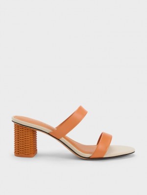 Sandale cu Toc Charles & Keith Rattan Block Portocalii | 258NAOBSI