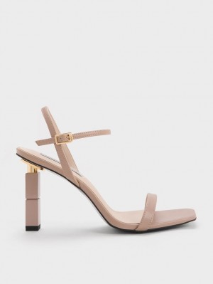 Sandale cu Toc Charles & Keith Sculptural Bej | 980NHQJKF