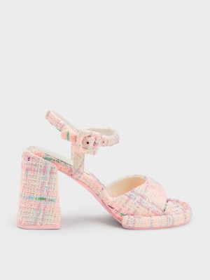 Sandale cu Toc Charles & Keith Sinead Tweed Trapeze Heel Buckled Colorati | 370BAEZYH