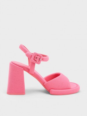 Sandale cu Toc Charles & Keith Sinead Woven Trapeze Heel Buckled Roz | 123TBMHER