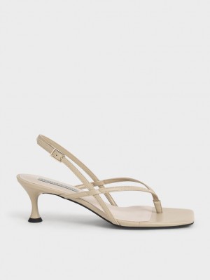 Sandale cu Toc Charles & Keith Slingback Tanga Bej | 570LZSKPI