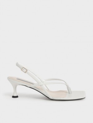 Sandale cu Toc Charles & Keith Slingback Tanga Albi | 712IELFOS
