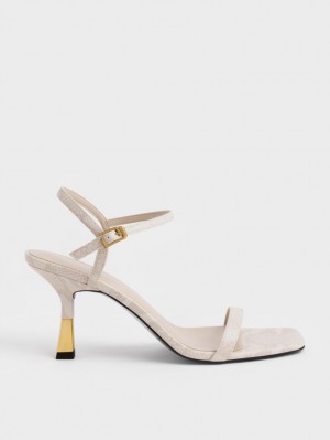 Sandale cu Toc Charles & Keith Snake-Print Ankle-Curea Albi | 678GWOKBT