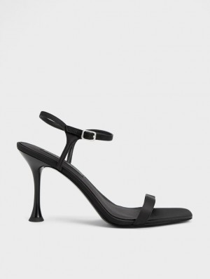 Sandale cu Toc Charles & Keith Spool Heel Satin Negrii | 725RTHVJL