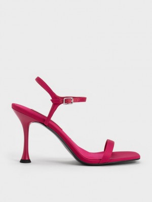 Sandale cu Toc Charles & Keith Spool Heel Satin Rosii | 267KIZGFY