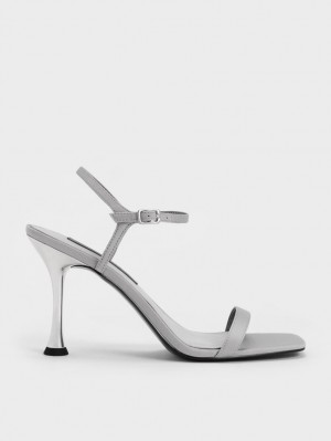 Sandale cu Toc Charles & Keith Spool Heel Satin Gri | 671MRUNHJ