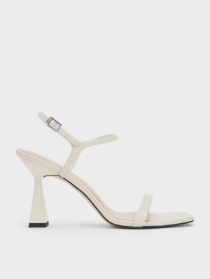Sandale cu Toc Charles & Keith Square Bombeu Trapeze Albi | 028IQUFOG
