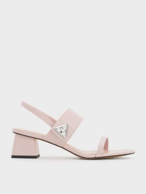 Sandale cu Toc Charles & Keith Trice Metallic Accent Block Roz | 918FCTGMI