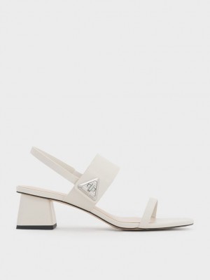 Sandale cu Toc Charles & Keith Trice Metallic Accent Block Albi | 856BSIXAJ