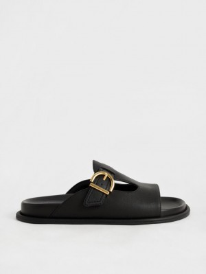 Slapi Charles & Keith Cut-Out Buckled Negrii | 279BDQRXM