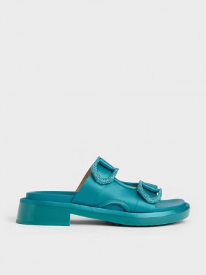 Slapi Charles & Keith Gabine Recycled Polyester Turcoaz | 798ZNBITA