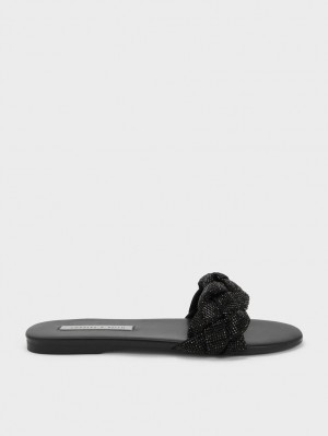 Slapi Charles & Keith Gem-Embellished Braided Curea Negrii | 108NQFDUR