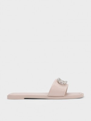 Slapi Charles & Keith Gem-Embellished Piele Roz | 801NLMFWV
