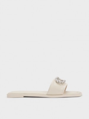 Slapi Charles & Keith Gem-Embellished Piele Albi | 891ODPUCZ