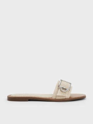 Slapi Charles & Keith Linen Metallic Cu Catarama Bej | 596ODSYCP