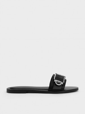 Slapi Charles & Keith Metallic Cu Catarama Negrii | 726DXRPTI