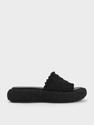Slapi Charles & Keith Nuala Ruched Flatforms Negrii | 214IHTUMZ