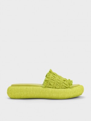 Slapi Charles & Keith Nuala Ruched Flatforms Verzi Deschis | 469TYHKSD