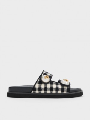 Slapi Charles & Keith Pearl Embellished Gingham Colorati | 295ZYORST