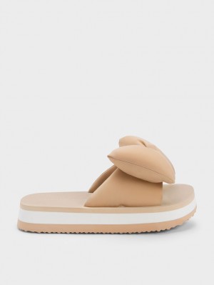 Slapi Charles & Keith Puffy Bow Bej | 854WSAEDV