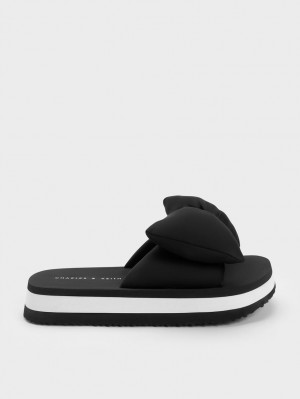 Slapi Charles & Keith Puffy Bow Negrii | 814FPYWLG