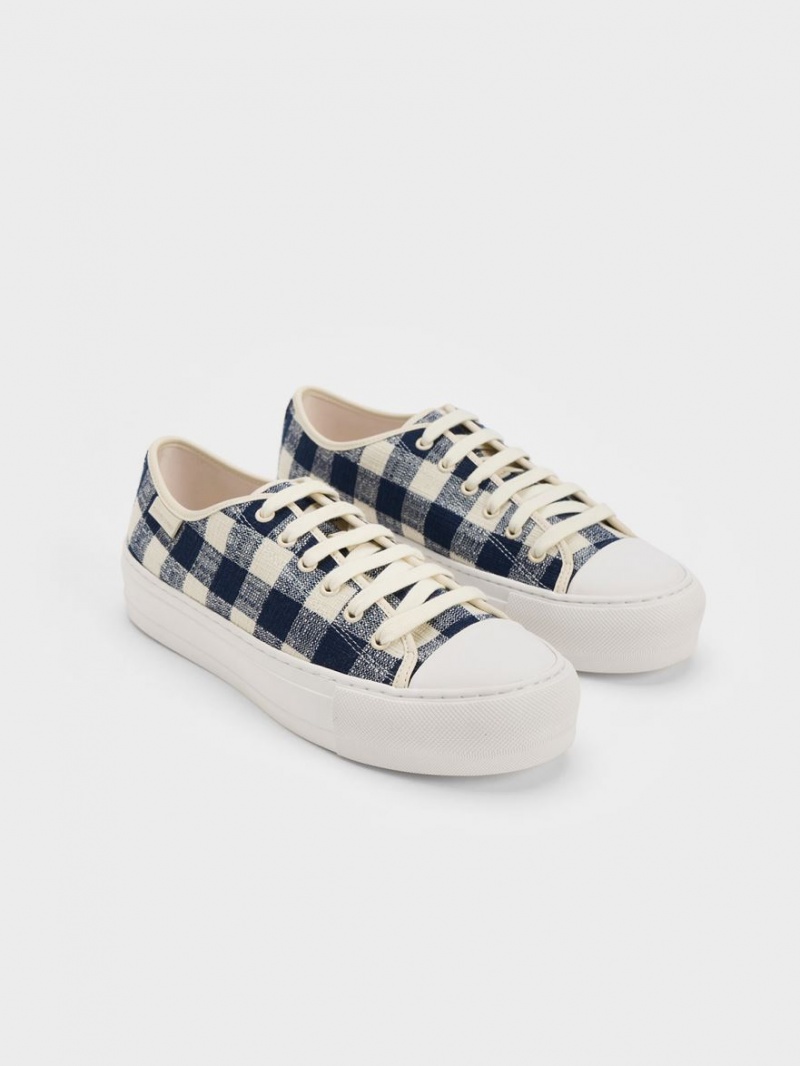 Adidasi Charles & Keith Gingham Albastri Inchis | 017XLFDPQ